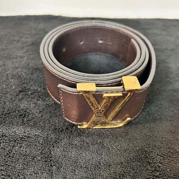 Louis Vuitton Accessories - Louis Vuitton Initiales Leather Belt Brown Gold LV Buckle Size Small
